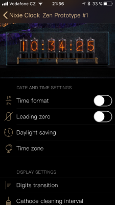 Screen with settings of a particular clock